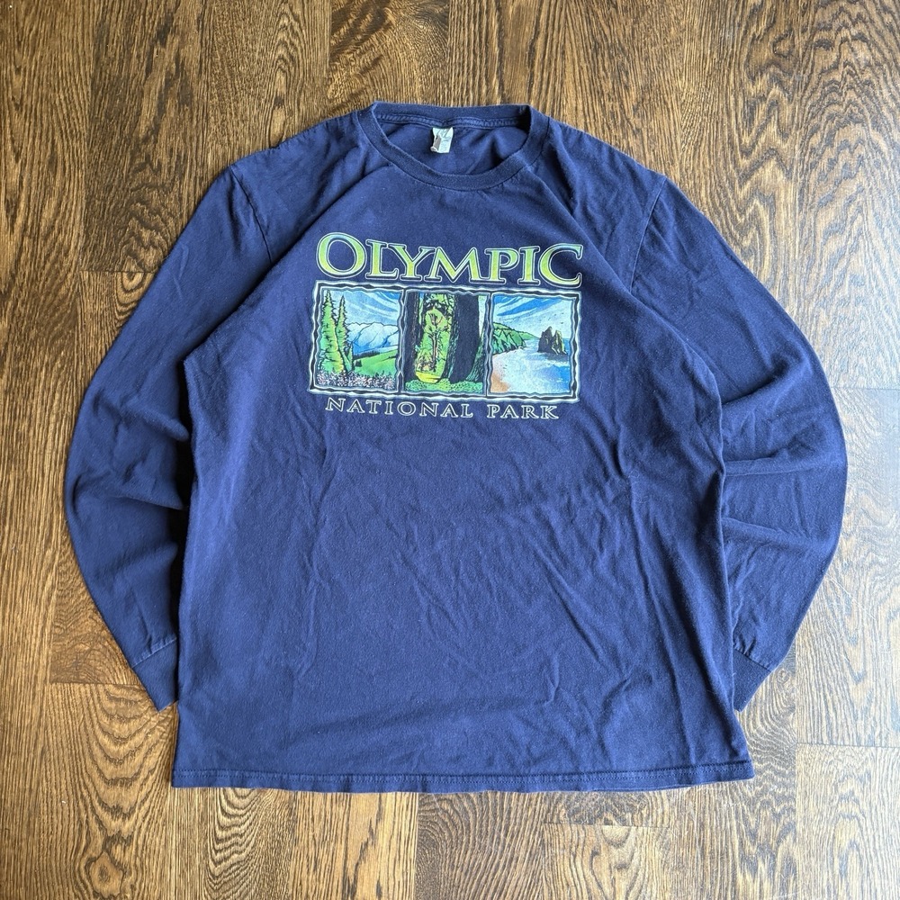 Vintage 90s Olympic National Park Long Sleeve Navy Blue Graphic Nature T Shirt